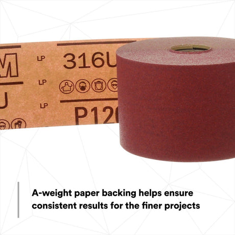 3M 316U 01687 Stikit Red Abrasive PSA Sheet Roll, No Hole, P120, 2-3/4 in x 25 yd (7000119930) - 6