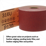 3M 316U 01687 Stikit Red Abrasive PSA Sheet Roll, No Hole, P120, 2-3/4 in x 25 yd (7000119930) - 7