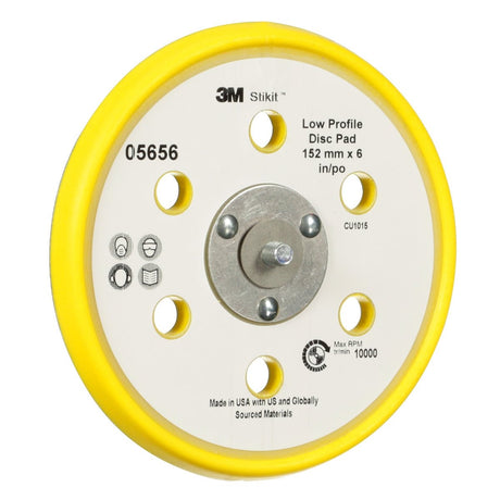 3M 05656 Stikit Low Profile Abrasive Disc Back-up Pad, PSA, Threaded 5/16-24 EXT, Yellow, 6 in, 6 Hole (7000120068) (10 Pack)