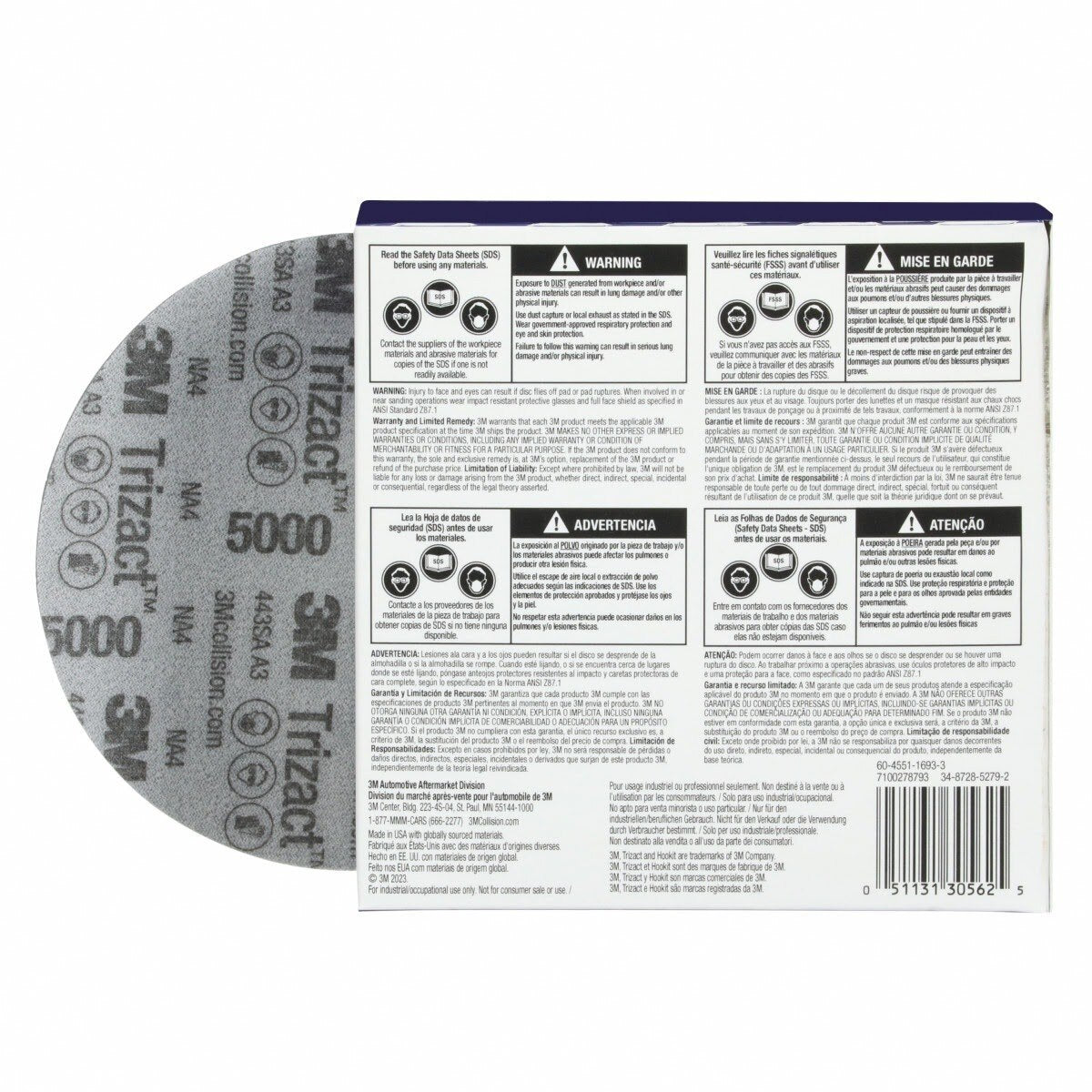 3M 443SA 30562 Trizact Hookit Foam Abrasive Disc, 5000, 5 in (127 mm) (7000120107) (60 Pack) - 10