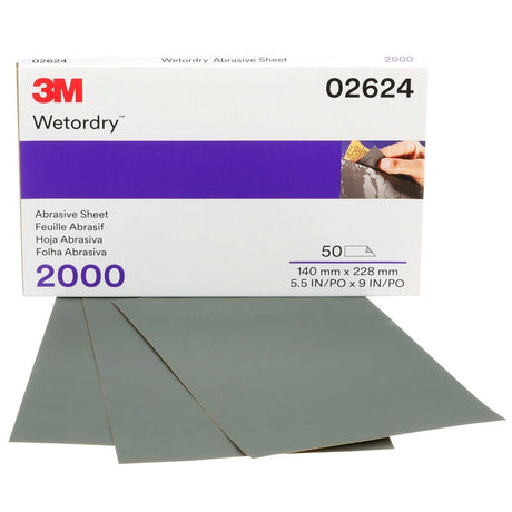 3M 434Q 02624 Abrasive Sheet, Silicon Carbide 2000 Grit, Black, 5-1/2 in x 9 in, Wet/Dry Sandpaper Sheets for Auto Sanding and Paint Prep (7000120122) (250 Pack) - 2