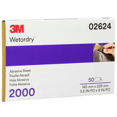 3M 434Q 02624 Abrasive Sheet, Silicon Carbide 2000 Grit, Black, 5-1/2 in x 9 in, Wet/Dry Sandpaper Sheets for Auto Sanding and Paint Prep (7000120122) (250 Pack) - 3
