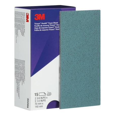 3M 443SA 30289 Trizact Hookit Foam Abrasive Sheet, 5000 Grit, Teal, 2-3/4 in x 5-1/2 in, 15 Sheets per Carton (7000120135) (60 Pack) - 7