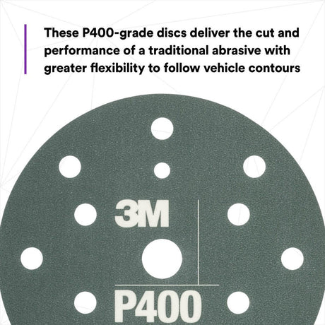 3M 270J 34403 Hookit Flexible Abrasive Disc, Dust Free, P400, Gray, 6 in, Primer Sanding, E coat Sanding (7000120193) (125 Pack) - 3