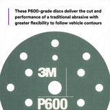 3M 270J 34405 Hookit Flexible Abrasive Disc, Dust Free, Aluminum Oxide P600, Gray, 6 in, Primer and Clear Coat Sanding (7000120194) (125 Pack) - 3