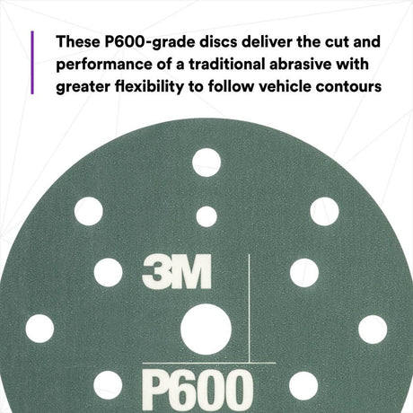 3M 270J 34405 Hookit Flexible Abrasive Disc, Dust Free, Aluminum Oxide P600, Gray, 6 in, Primer and Clear Coat Sanding (7000120194) (125 Pack) - 3