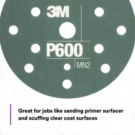 3M 270J 34405 Hookit Flexible Abrasive Disc, Dust Free, Aluminum Oxide P600, Gray, 6 in, Primer and Clear Coat Sanding (7000120194) (125 Pack) - 4