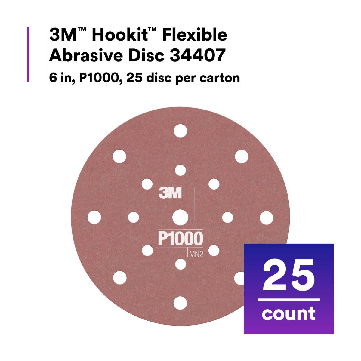 3M 270J 34407 Hookit Flexible Abrasive Disc, Dust Free, P1000, Red, 6 in (7000120196) (125 Pack) - 2