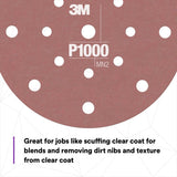3M 270J 34407 Hookit Flexible Abrasive Disc, Dust Free, P1000, Red, 6 in (7000120196) (125 Pack) - 4