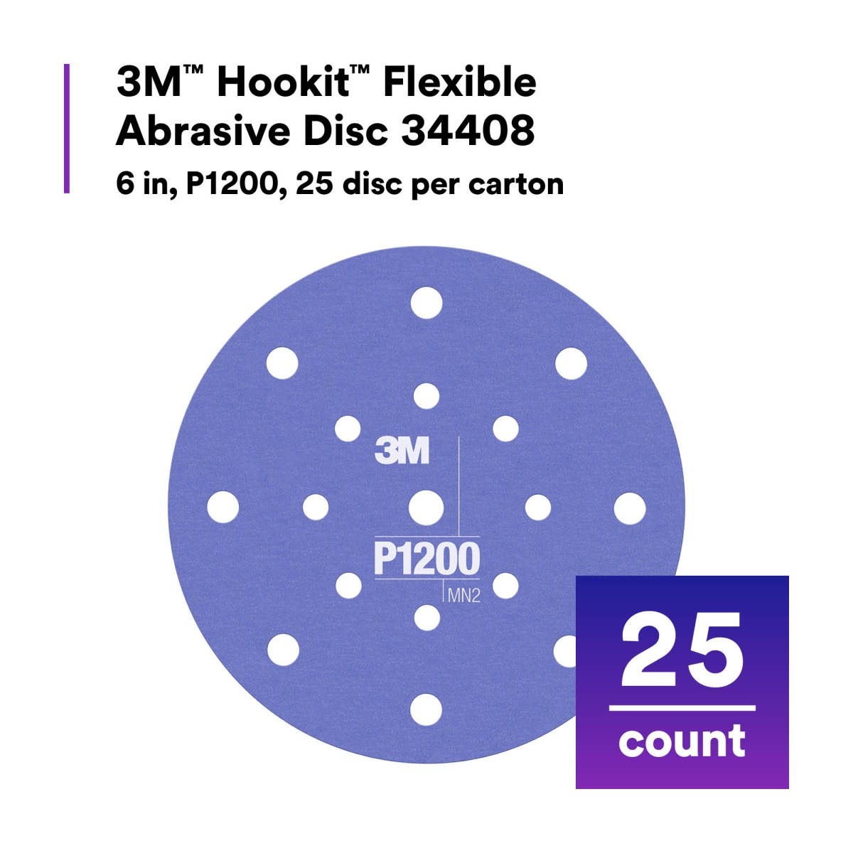 3M 270J 34408 Hookit Flexible Abrasive Disc, Dust Free, P1200, Purple, 6 in, Paint Finishing, Defect Removal, Clear Coat Sanding (7000120197) (125 Pack) - 2