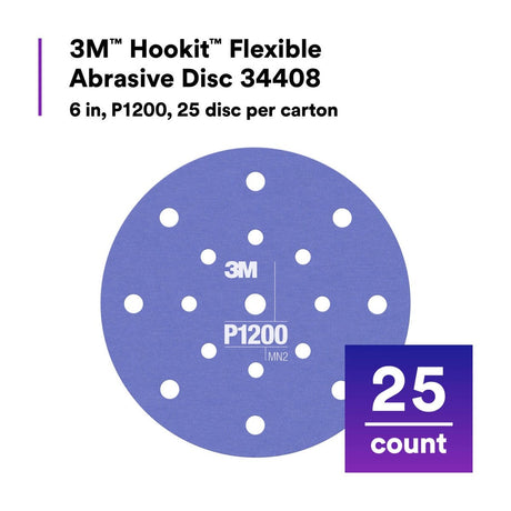 3M 270J 34408 Hookit Flexible Abrasive Disc, Dust Free, P1200, Purple, 6 in, Paint Finishing, Defect Removal, Clear Coat Sanding (7000120197) (125 Pack) - 2