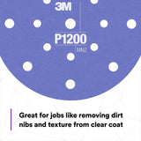 3M 270J 34408 Hookit Flexible Abrasive Disc, Dust Free, P1200, Purple, 6 in, Paint Finishing, Defect Removal, Clear Coat Sanding (7000120197) (125 Pack) - 4