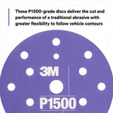 3M 270J 34409 Hookit Flexible Abrasive Disc, Dust Free, P1500, Purple, 6 in (7000120198) (125 Pack) - 3