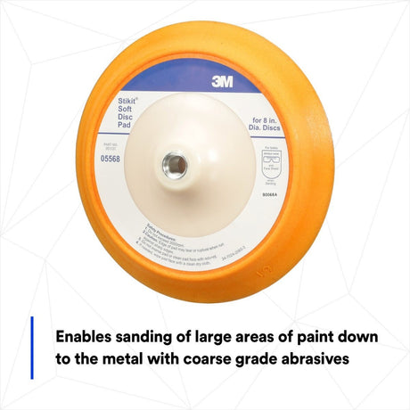 3M 05568 Stikit Soft Abrasive Disc Back up Pad, PSA, Soft Foam, Yellow, 8 in, 5/8 in-11 (7000120406) - 3