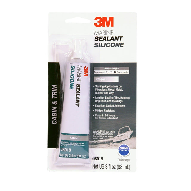 3M MG Sil Marine Grade Silicone Sealant, Clear, 3 fl oz Tube, Above Waterline (08019) (7000120480)  - (6Pack)