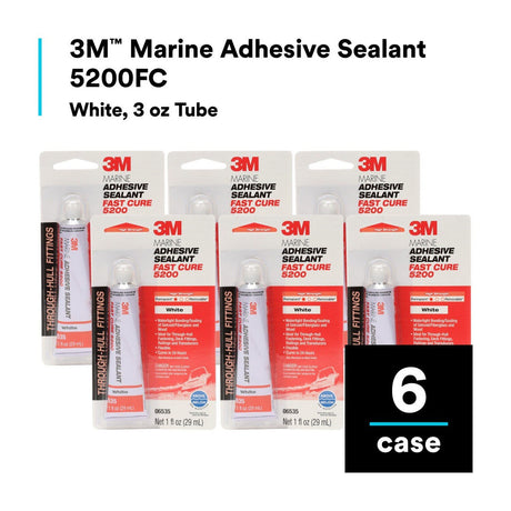 3M 5200FC Marine Adhesive Sealant Fast Cure, White, 3 fl oz Tube, Above/Below Waterline (5220) (7000120490)  - (6Pack) - 8