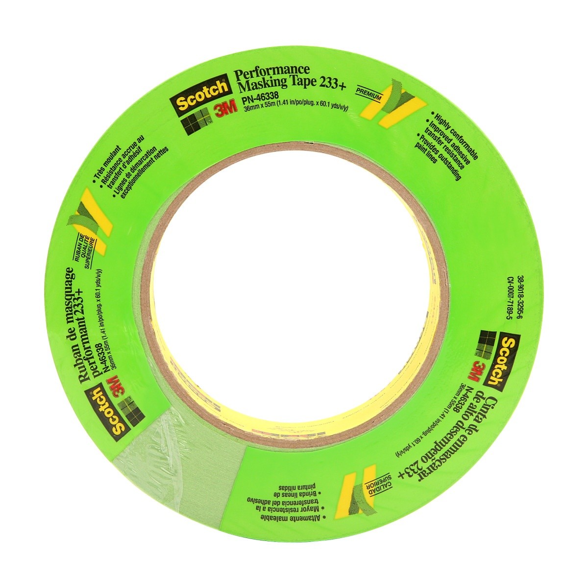 3M 233+ Scotch Performance Green Masking Tape, 36 mm x 55 m (46338) (7000120534)  - (24Pack) - 5