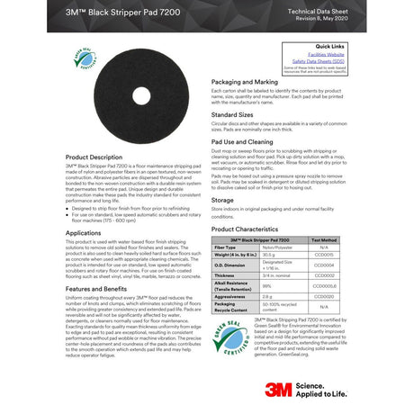 3M 7200 Low-Speed Stripper Floor Pad, Black, 19 in Diameter, Center Hole (7000120631) (5 Pack) - 2