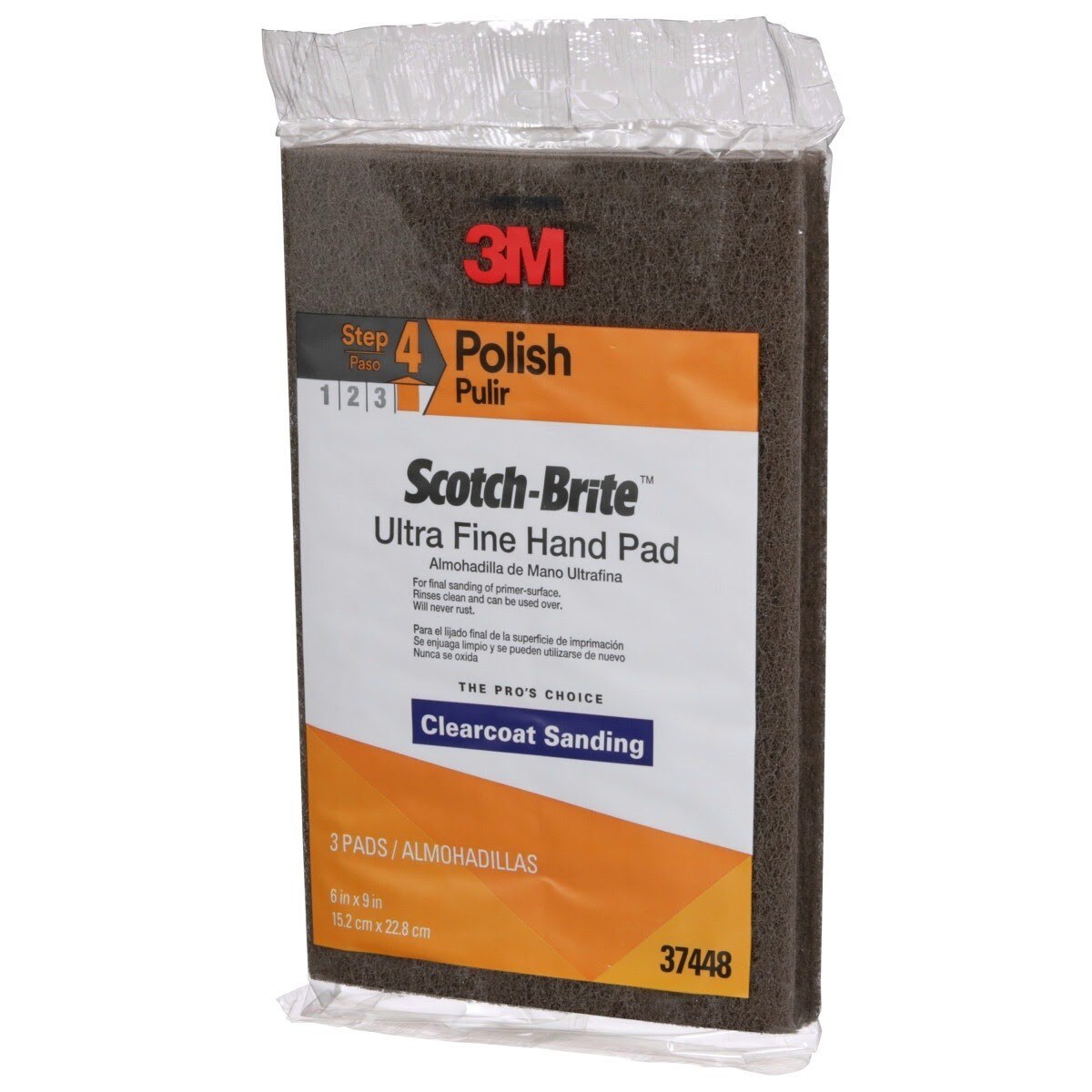 3M HP-HP 7448 37448 Scotch-Brite Ultra Fine Hand Pad, Gray, Silicon Carbide, Nonwoven, 6 in x 9 in, Surface Preparation, Scuffing, Cleaning (7000121089) (30 Pack) - 3