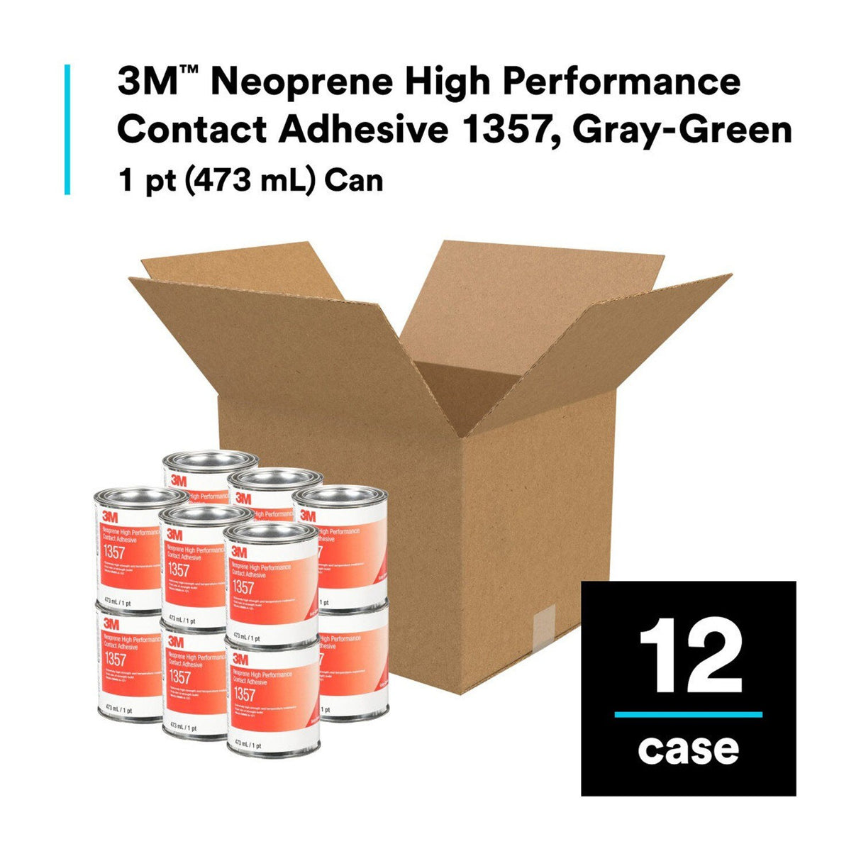 3M 1357 Neoprene High Performance Contact Adhesive, Gray-Green, 1 Pint Can (7000121201) (Case of 12)  - (12Pack) - 8