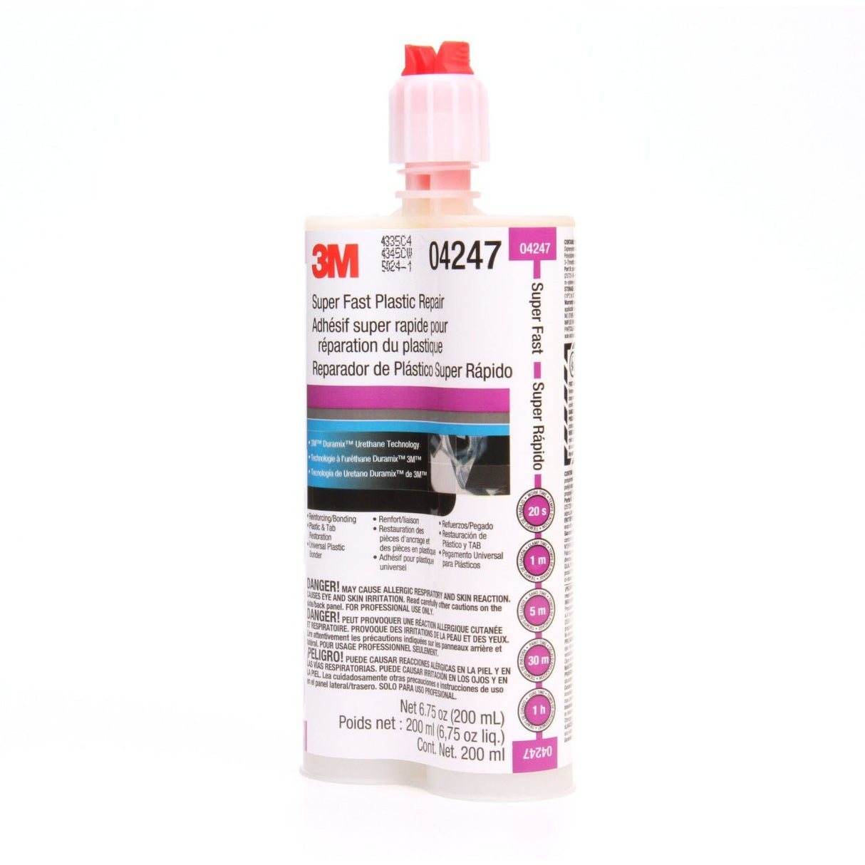 3M 04247 Super Fast Plastic Repair Two-Part Urethane Adhesive, Transparent, 200 mL 6.75 fl oz Cartridge (4247) (7000121226)  - (6Pack) - 5