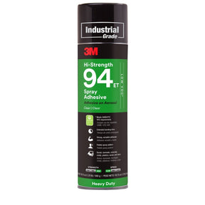 3M 94ET Hi-Strength Spray Adhesive, Low VOC <20%, Clear, 24 fl oz (Net Wt 19.75 oz), Wood, Metal, Rubber, Laminate, Carpet, Flooring, Foam, Fabric, Glass, Plastic (7000121417)  - (12Pack)