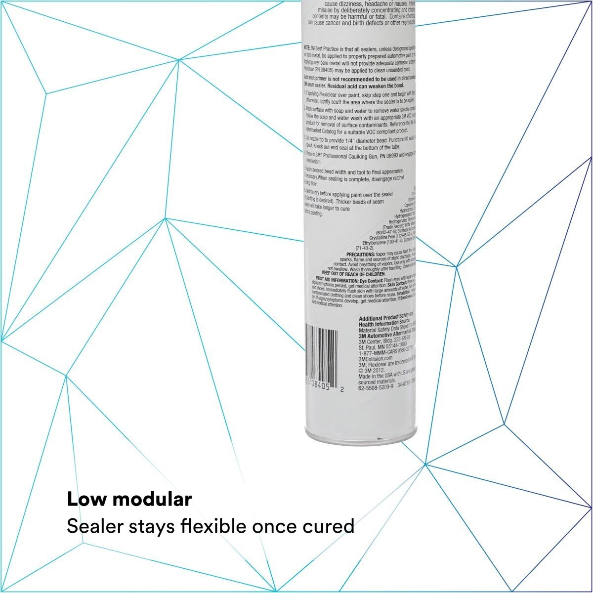 3M Flexiclear Body Seam Sealer, Transparent, 10 fl oz Cartridge (08405) (7000121530)  - (12Pack) - 7