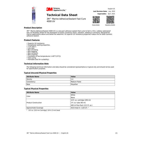 3M 4000 UV Marine Adhesive Sealant White 3 fl oz Tube (5280) (7000121531)  - (6Pack) - 4