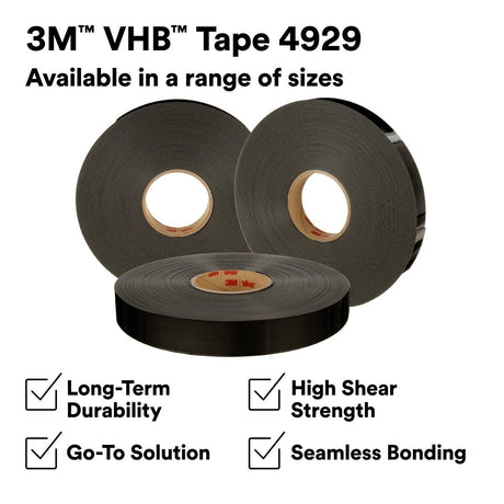 3M 4929 VHB Double Sided Acrylic Foam Tape, Black, 25 mil, 3/4 in x 72 yd (7000123401) (12 Pack) - 6