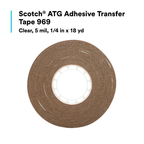 3M 969 Scotch ATG Adhesive Transfer Tape, Clear, 1/4 in x 18 yd, 5 mil (7000123406) (72 Pack) - 6