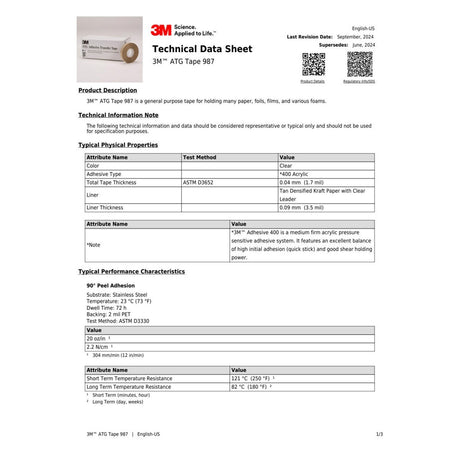 3M 987 ATG Adhesive Transfer Tape, Clear, 1/2 in x 36 yd, 1.7 mil (7000123433) (12 Pack) - 2
