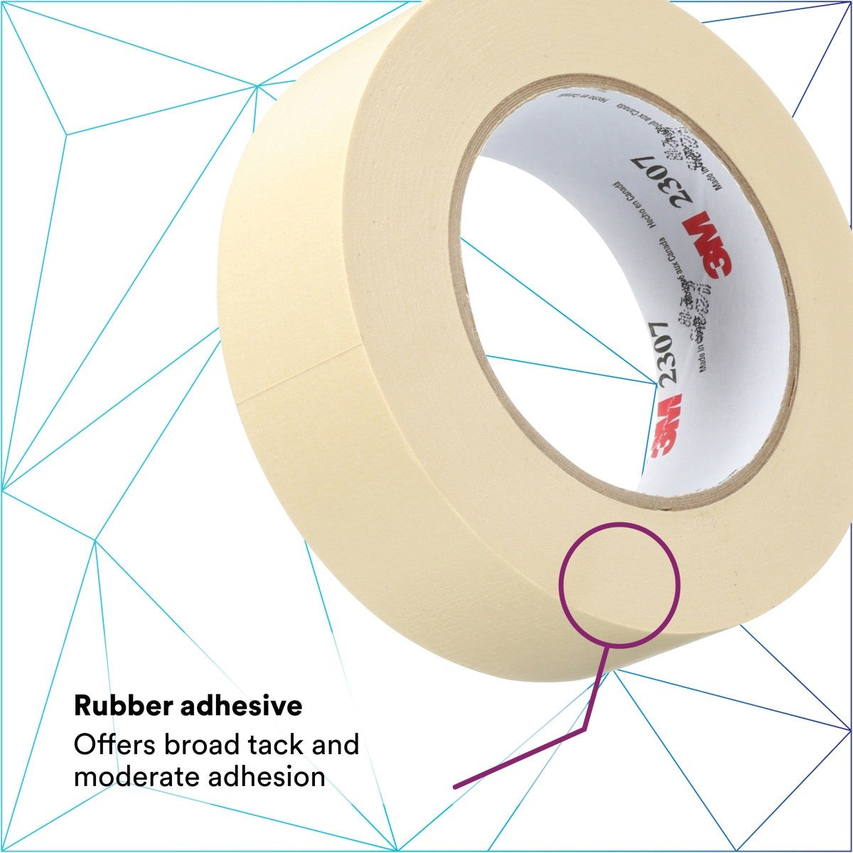 3M 2307 Masking Tape, Tan, Rubber Adhesive, Crepe Paper Backing, 24 mm x 55 m, 5.2 mil (7000123531) (36 Pack) - 6