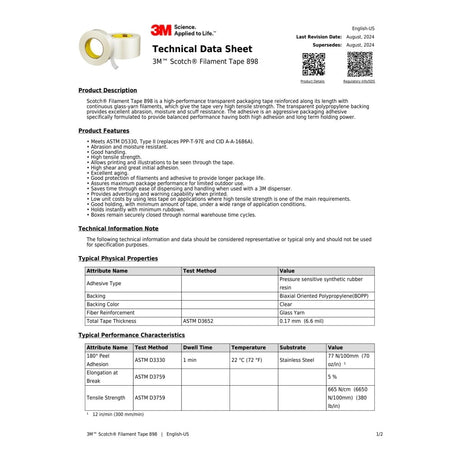 3M 898 Scotch Filament Tape, Clear, 48 mm x 55 m, 6.6 mil (7000123794) (24 Pack) - 10