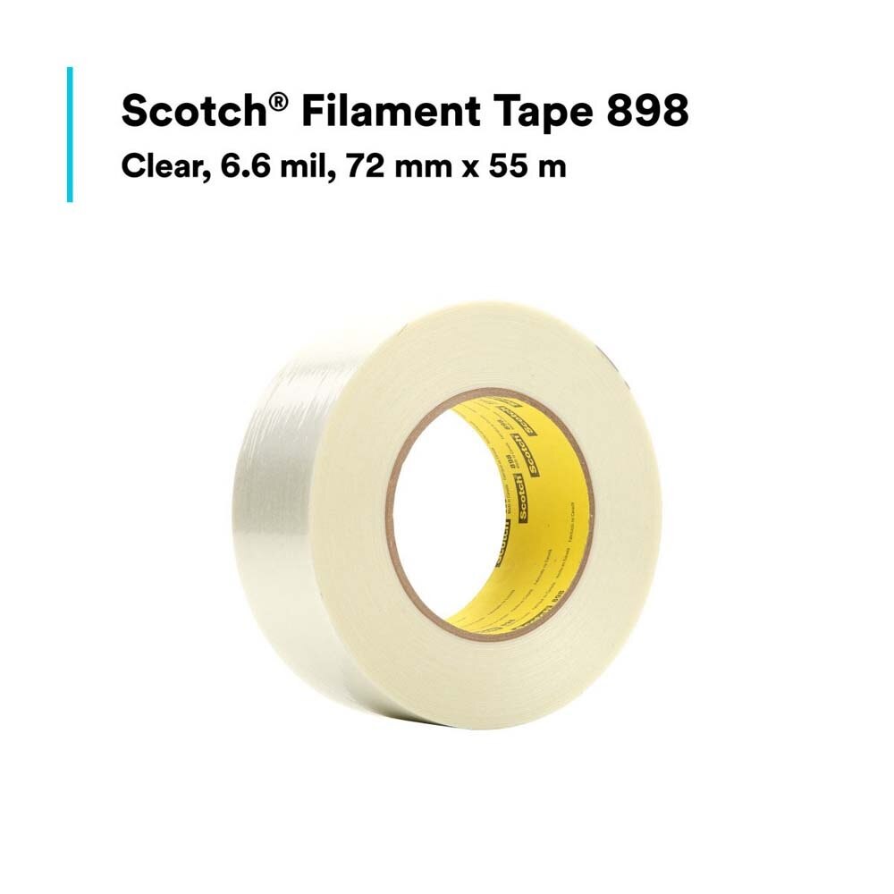 3M 898 Scotch Filament Tape , Clear, 72 mm x 55 m, 6.6 mil (7000123795) (12 Pack) - 2