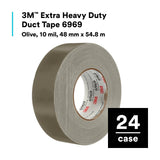 3M 6969 Extra Heavy Duty Duct Tape, Olive, Industrial Strength, Water Resistant, 10 mil, 48 mm x 54.8 m (7000123814)  - (24Pack) - 2
