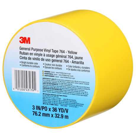3M 764 General Purpose Vinyl Tape, Yellow, 3 in x 36 yd, 5 mil (43179) (7000123864)  - (12Pack) - 8