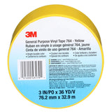 3M 764 General Purpose Vinyl Tape, Yellow, 3 in x 36 yd, 5 mil (43179) (7000123864)  - (12Pack) - 9