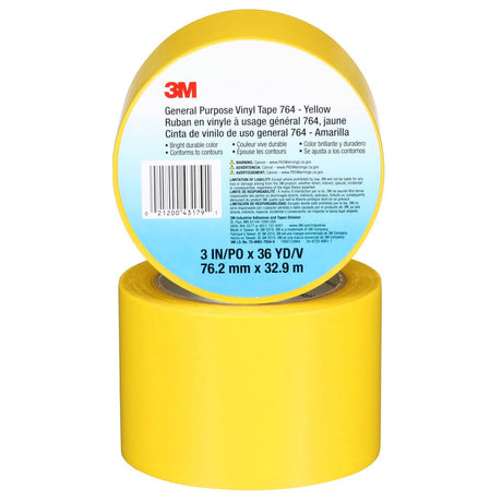 3M 764 General Purpose Vinyl Tape, Yellow, 3 in x 36 yd, 5 mil (43179) (7000123864)  - (12Pack) - 10