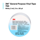 3M 764 43183 General Purpose Vinyl Tape, White, 5 mil, 3 in x 36 yd, Floor Marking, Color Coding (7000123865)  - (12Pack) - 9