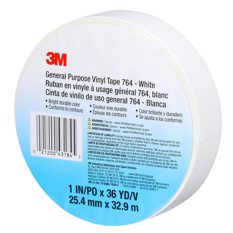 3M 764  General Purpose Vinyl Tape, White, 1 in x 36 yd, 5 mil, Floor Marking, Color Coding, Bundling (43184) (7000123866)  - (36Pack) - 8