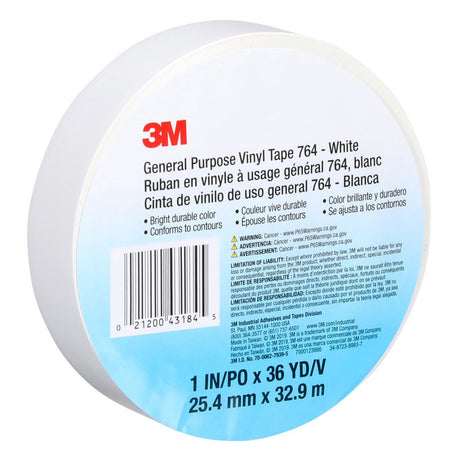 3M 764  General Purpose Vinyl Tape, White, 1 in x 36 yd, 5 mil, Floor Marking, Color Coding, Bundling (43184) (7000123866)  - (36Pack) - 10