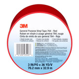 3M 764 General Purpose Vinyl Tape, Red, 3 in x 36 yd (7000123885)  - (12Pack) - 7