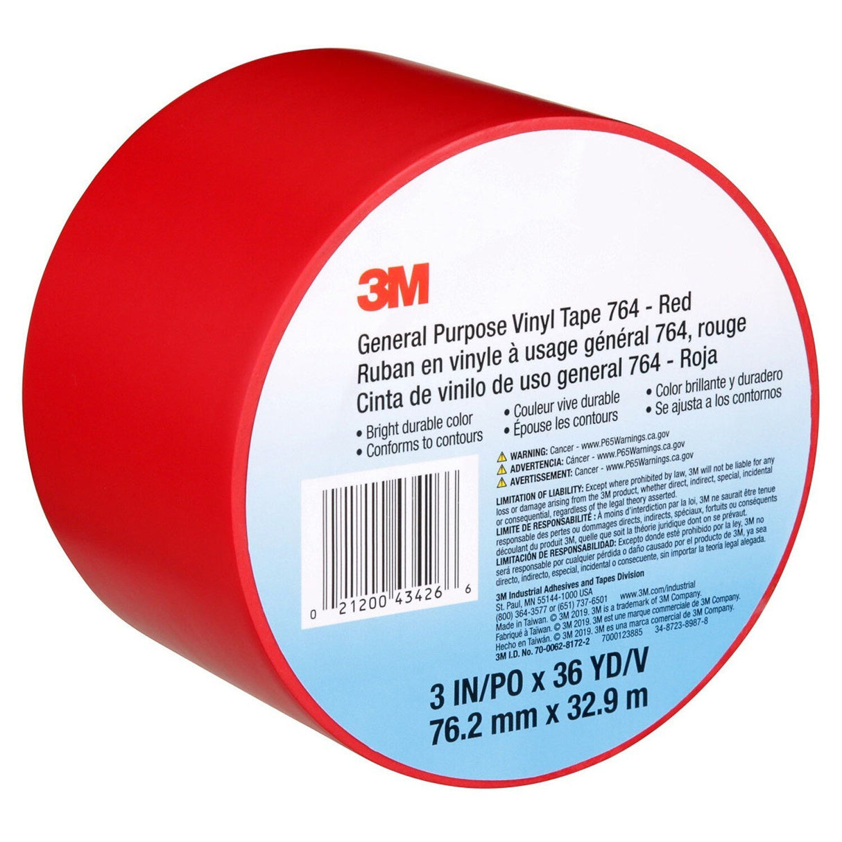 3M 764 General Purpose Vinyl Tape, Red, 3 in x 36 yd (7000123885)  - (12Pack) - 8
