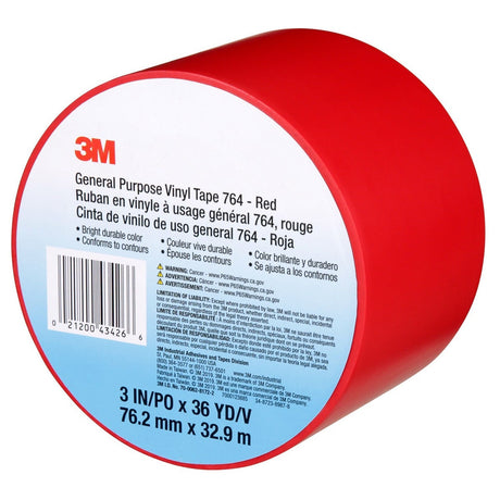 3M 764 General Purpose Vinyl Tape, Red, 3 in x 36 yd (7000123885)  - (12Pack) - 9