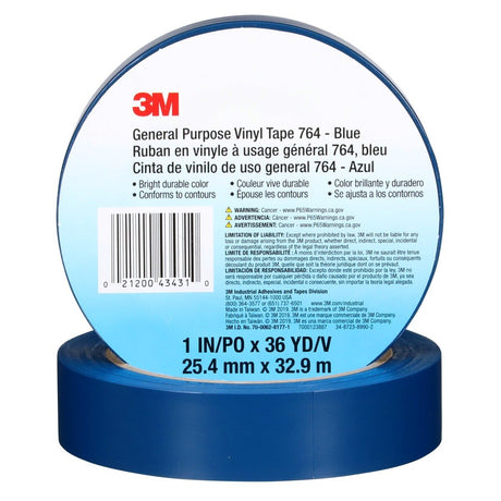 3M 764 General Purpose Vinyl Tape, Blue, 1 in x 36 yd, 5 mil (43431) (7000123887)  - (36Pack) - 8