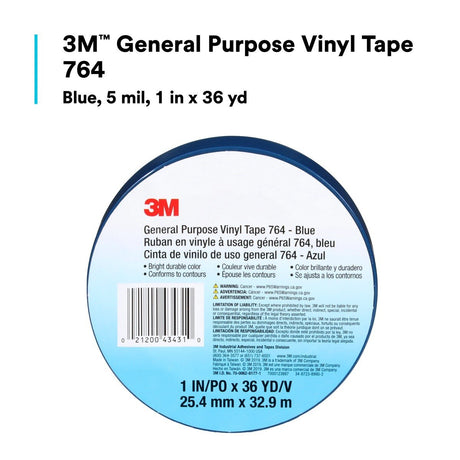 3M 764 General Purpose Vinyl Tape, Blue, 1 in x 36 yd, 5 mil (43431) (7000123887)  - (36Pack) - 9