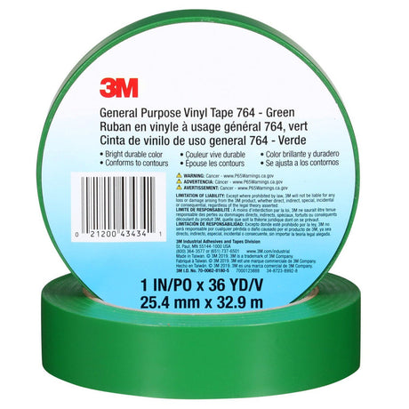 3M 764 General Purpose Vinyl Tape, Green, 1 in x 36 yd, 5 mil (43434) (7000123888)  - (36Pack) - 7