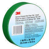 3M 764 General Purpose Vinyl Tape, Green, 1 in x 36 yd, 5 mil (43434) (7000123888)  - (36Pack) - 10
