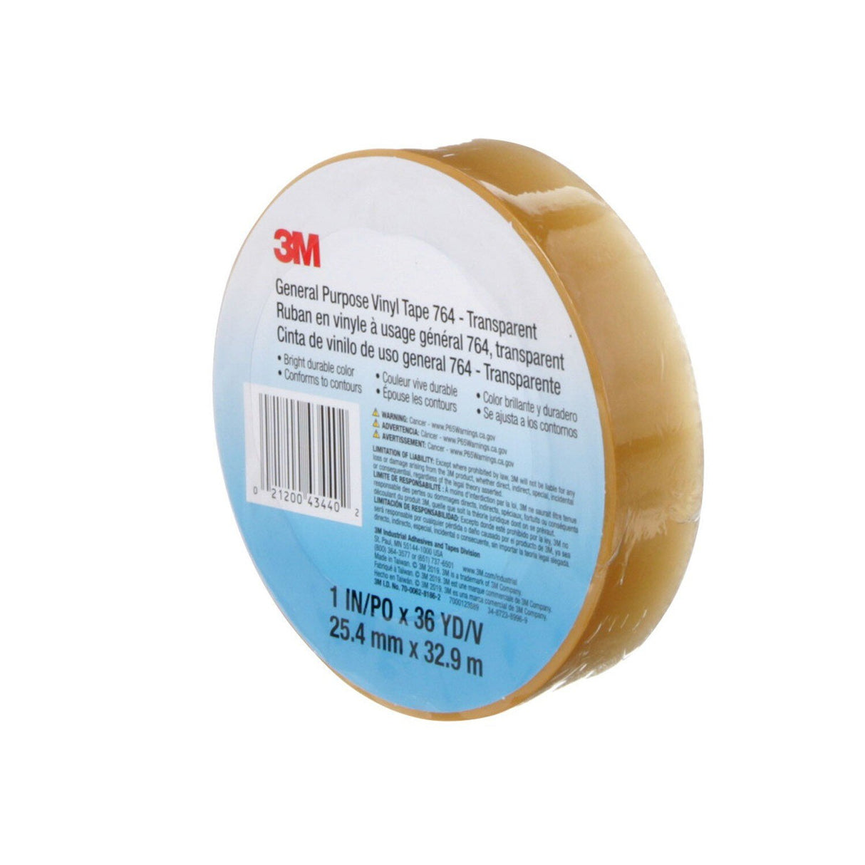 3M General Purpose Vinyl Tape, Transparent, 1 in x 36 yd, 5 mil Roll (764) (7000123889)  - (36Pack) - 7