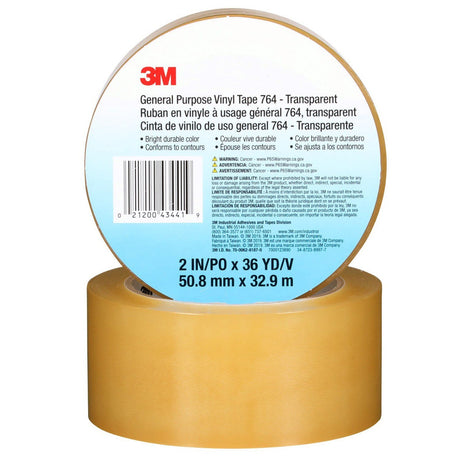 3M 764 General Purpose Vinyl Tape Transparent 2 in x 36 yd 5 mil Floor Marking Color Coding Bundling (7000123890)  - (24Pack) - 6